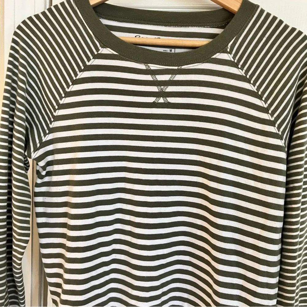 Eddie Bauer Women’s Legendwash Green and White Striped Crewneck Sweater - Picture 2 of 5